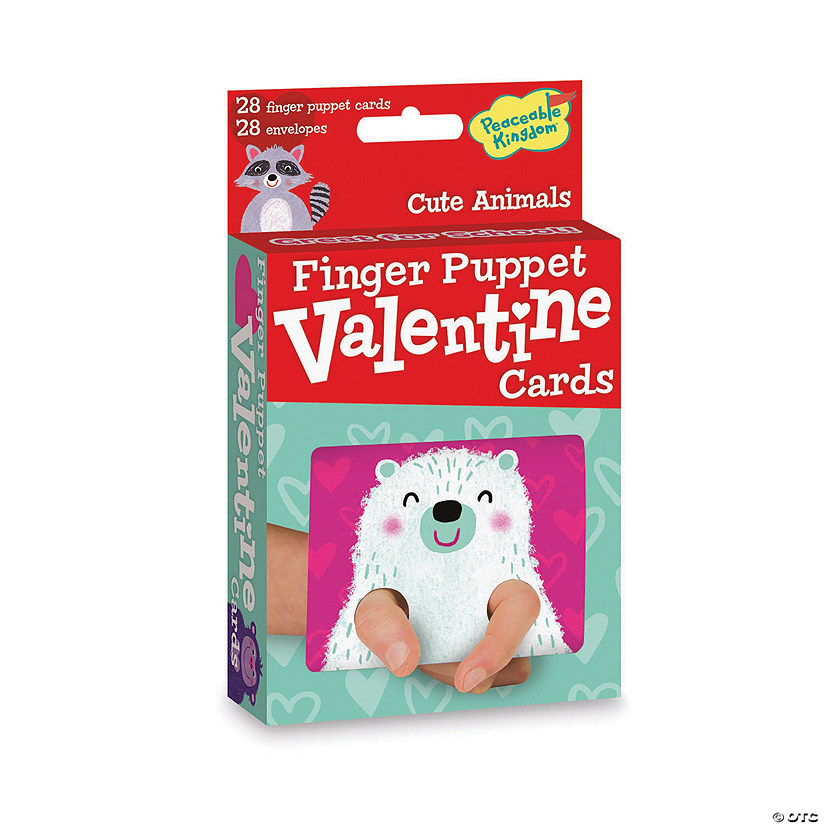 Cute Animals Finger Puppet Valentine's Day Cards - 28 Pc. Image