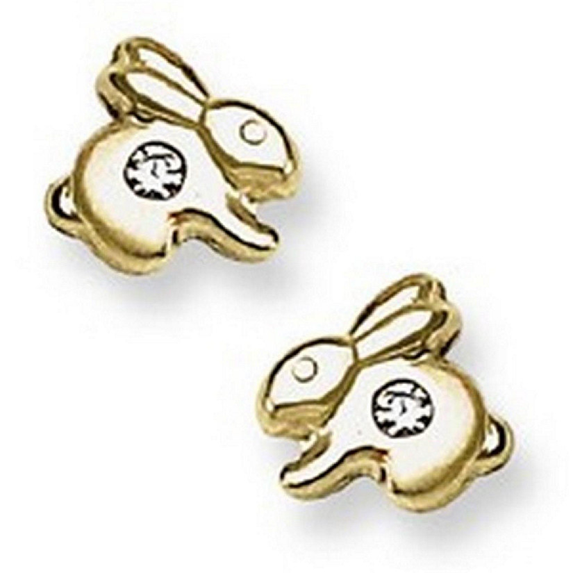 CZ Accent Bunny Rabbit Stud Baby Earrings in 14K Yellow Gold Image
