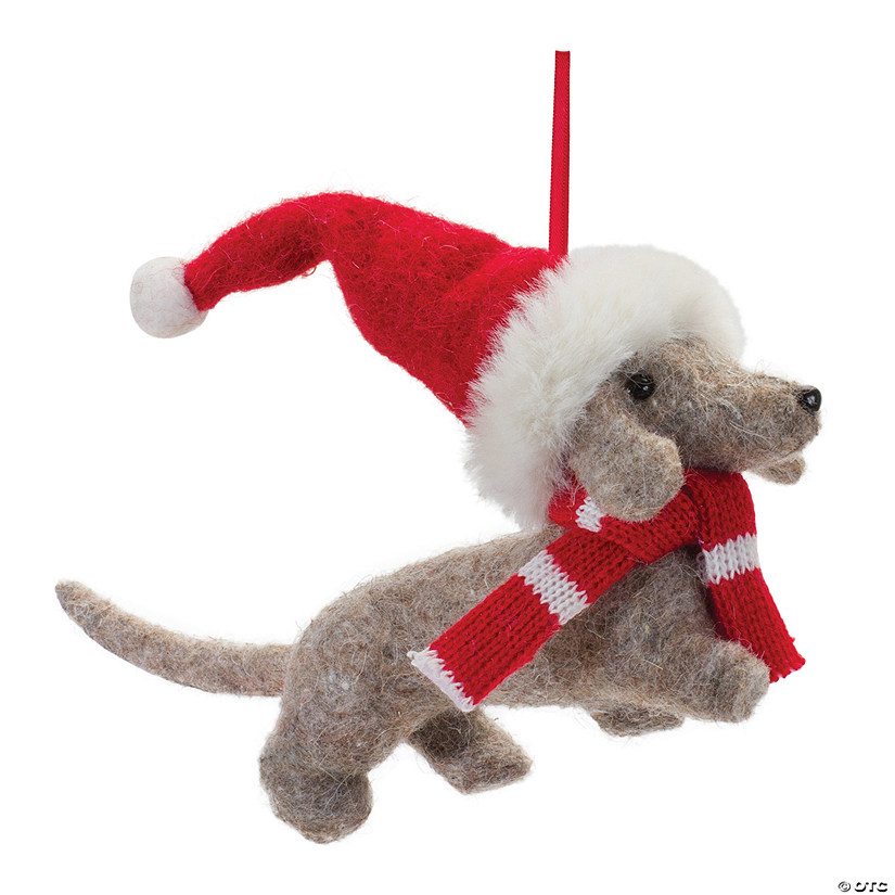 Dachshund With Santa Hat Ornament (Set Of 12) 8"L X 4.5"H Fabric Image