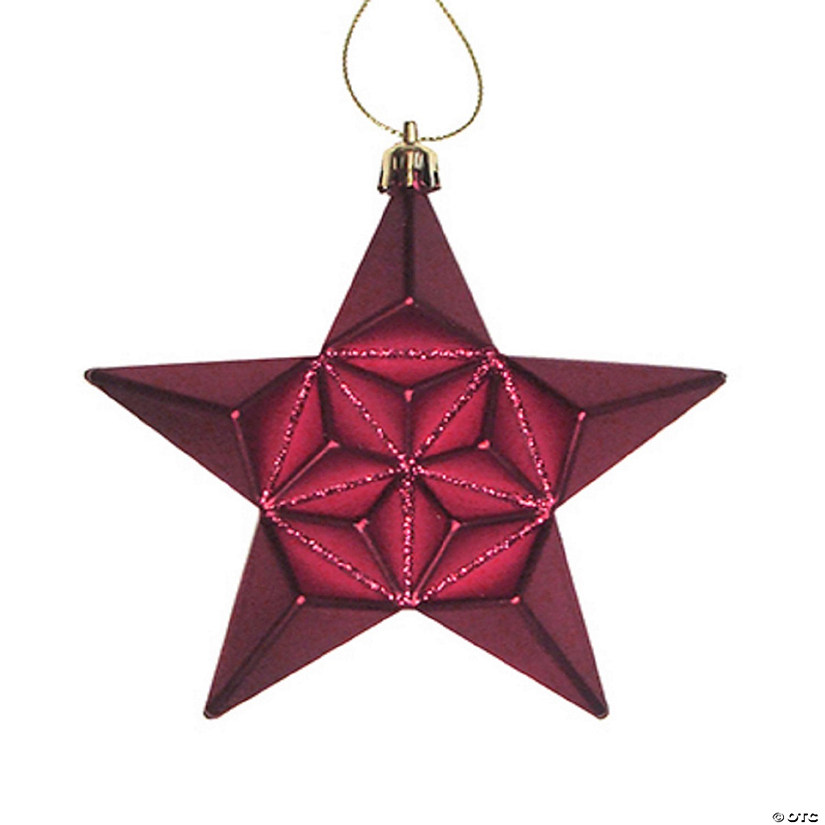 DAK 12ct Matte Burgundy Glittered Star Shatterproof Christmas Ornaments 5" Image