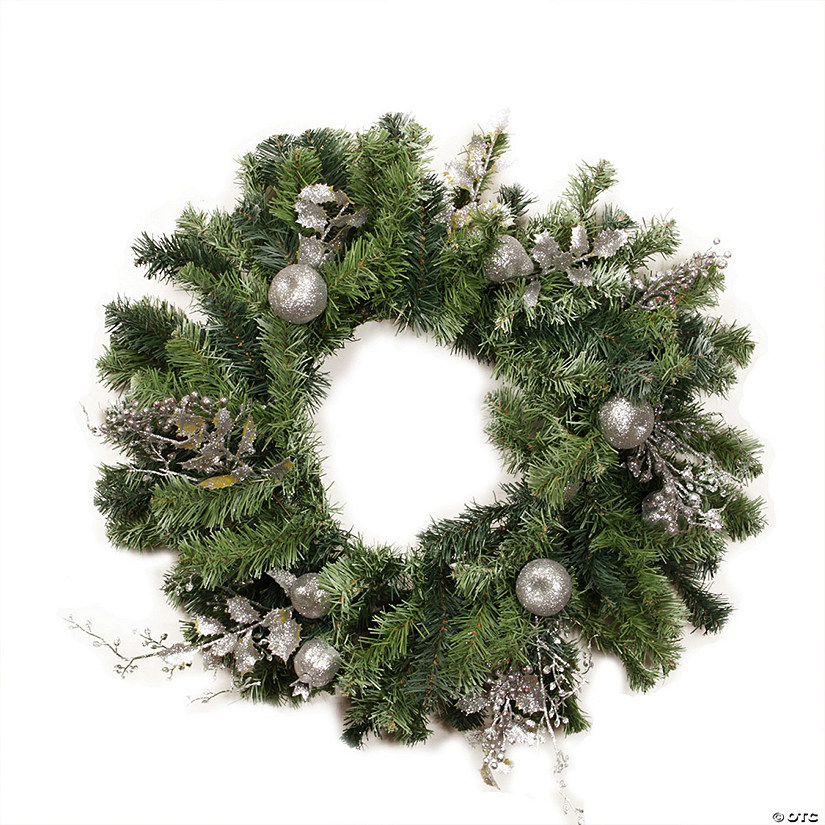 DAK Silver Fruit and Leaf Artificial Christmas Wreath - 24-Inch  Unlit Image