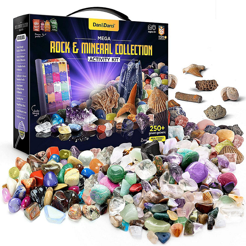 Dan&Darci Mega Rock Collection for Kids - Includes 250+ Bulk Rocks, Gemstones & Crystals Plus Genuine Fossils and Minerals Image