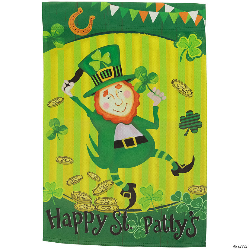 Dancing Leprechaun "Happy St. Patty's" Outdoor Garden Flag 18" x 12.5" Image