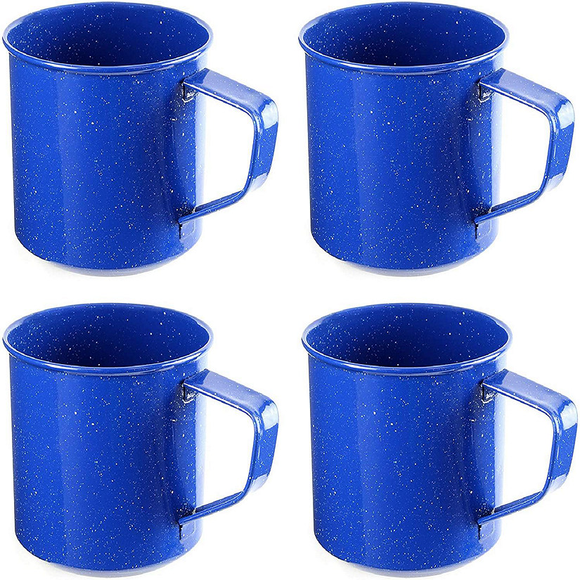Darware Enamel Camping Coffee Mugs (Set of 4, 16oz, Blue); Metal Cups for Hiking, Travel, Fishing, Picnics, and Hunting; Lightweight and Portable Image