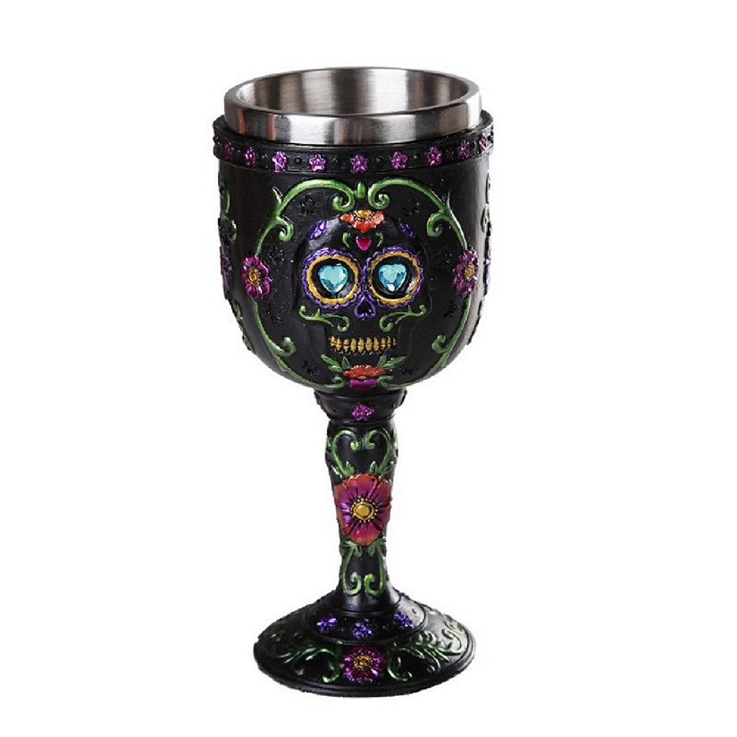 Day of the Dead Black Goblet with Skull Image