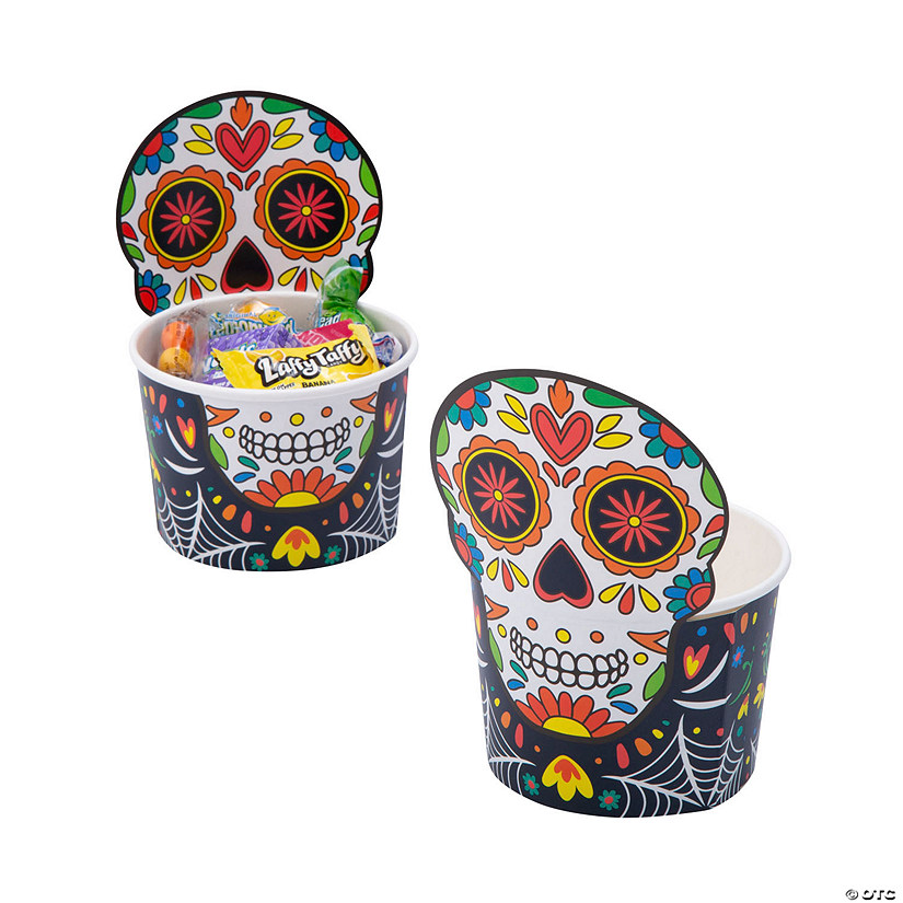 Day of the Dead Sugar Skull-Shaped Diposable Paper Snack Cups - 12 Pc. Image