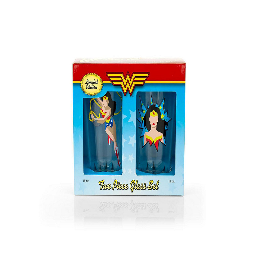 DC Wonder Woman Pint Glass Set  Two Action Packed 16-Ounce Cups  Set Of 2 Image