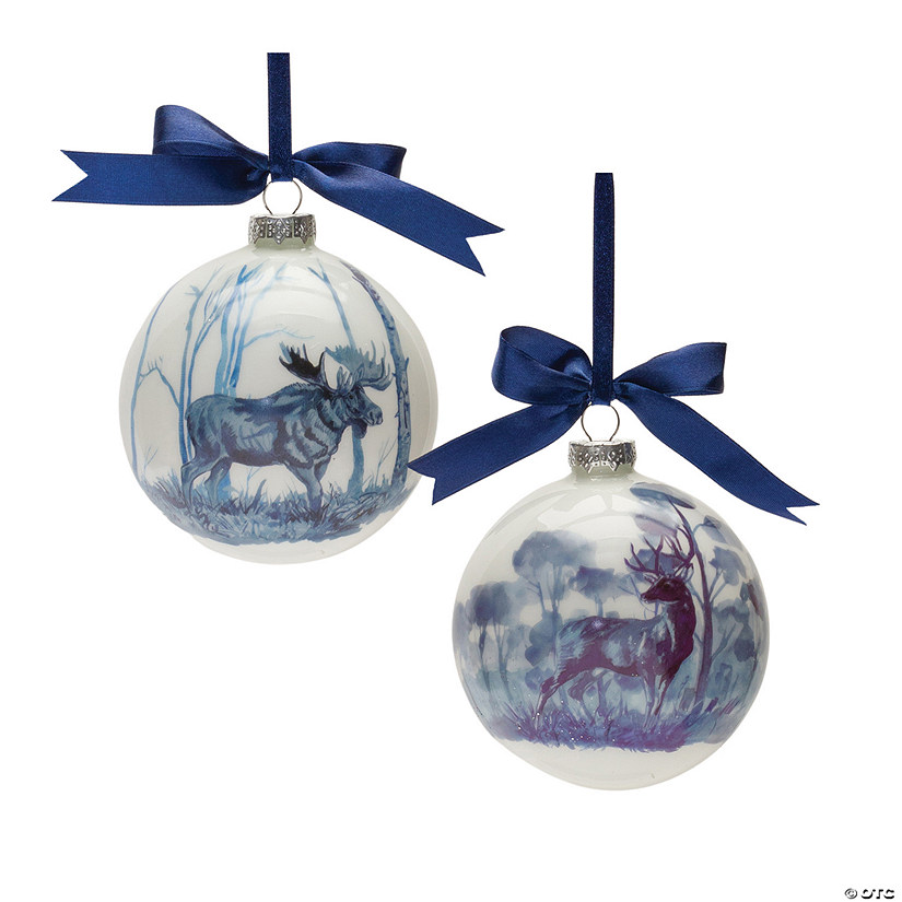 Deer And Moose Ball Ornament (Set Of 6) 4"D Glass Image