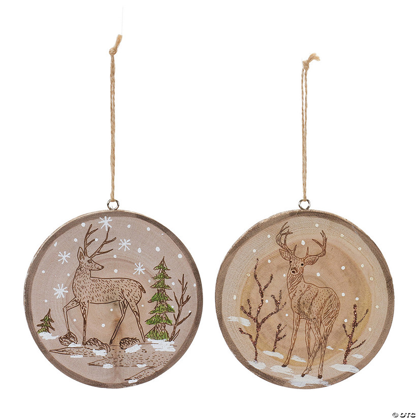 Deer Disc Ornament (Set Of 12) 4"H Wood Image