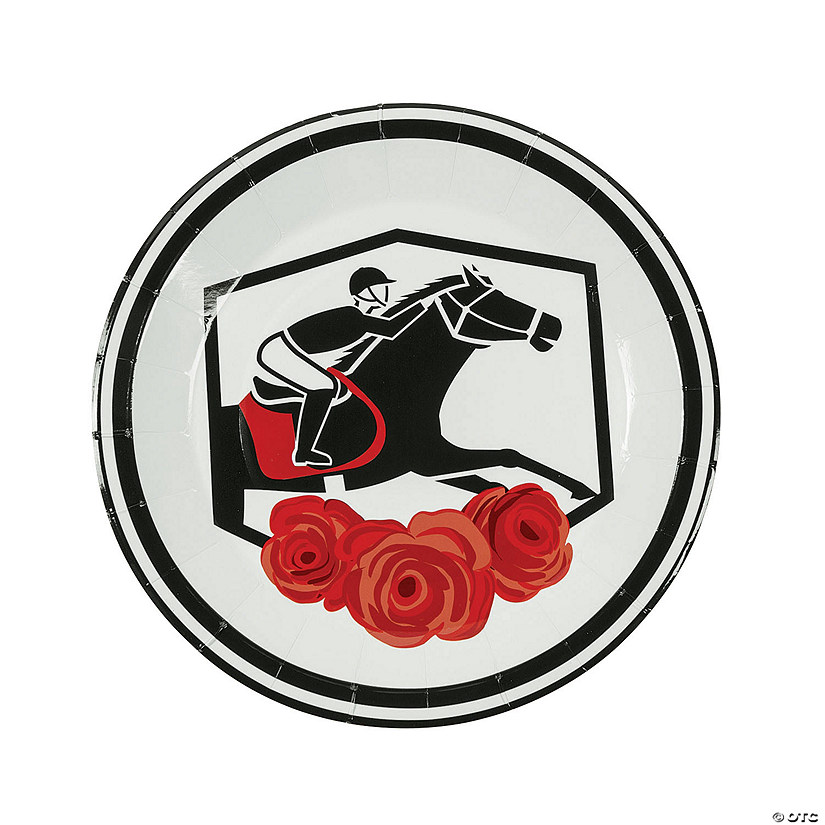 Derby Party Black Horse & Red Roses Paper Dinner Plates - 8 Ct. Image