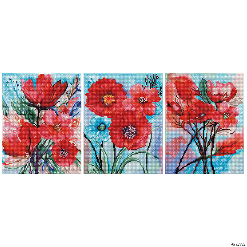 Diamond Art Kit 11"x 14" Triptych Red Poppies 3pc&#160; &#160;&#160; &#160; Image