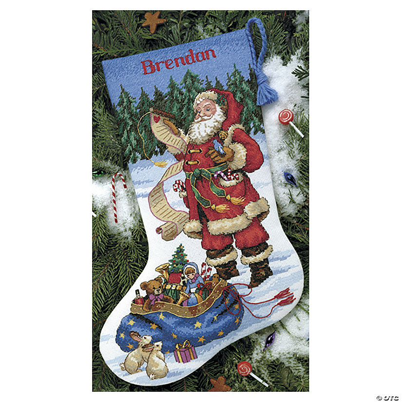 Dimensions Counted Cross Stitch Kit 16" Long-Checking His List Stocking (14 Count) Image