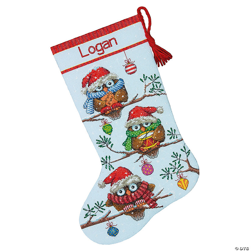 Dimensions Counted Cross Stitch Kit 16" Long-Holiday Hooties Stocking (14 Count) Image