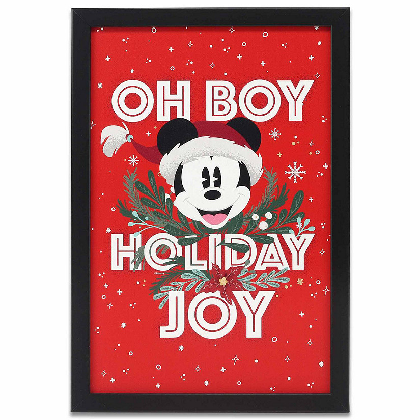 Disney 1x1 Disney Mickey Mouse Oh Boy Holiday Joy Christmas Framed Wood Wall Decor Image