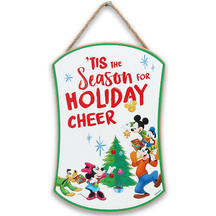 Disney 8x5 Disney Mickey Mouse & Friends Holiday Cheer Christmas Hanging Wood Wall Decor Image