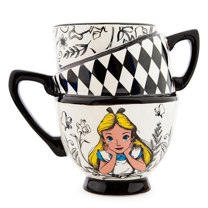 Disney Alice in Wonderland Monochrome Stacked Teacups Sculpted Ceramic Mug Image
