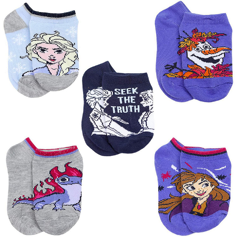 Disney Frozen 2 Elsa Anna Girls Toddler 5 Pack No Show Socks Set (Shoe Size: 10-4 (Sock: 6-8), Sky Blue) Image