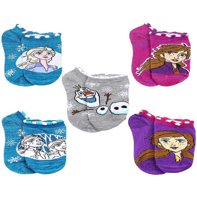 Disney Frozen 2 Elsa Anna Girls Toddler 5 Pack No Show Socks Set (Shoe Size: 7-10 (Sock: 4-6), Aqua Blue) Image