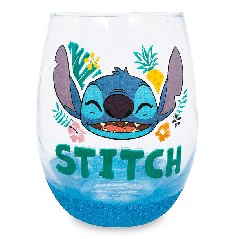 Disney Lilo & Stitch Hawaiian Flowers Teardrop Stemless Wine Glass  20 Ounces Image