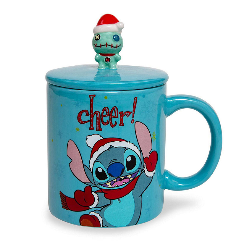Disney Lilo & Stitch Holiday Cheer Ceramic Mug With Lid  Holds 18 Ounces Image
