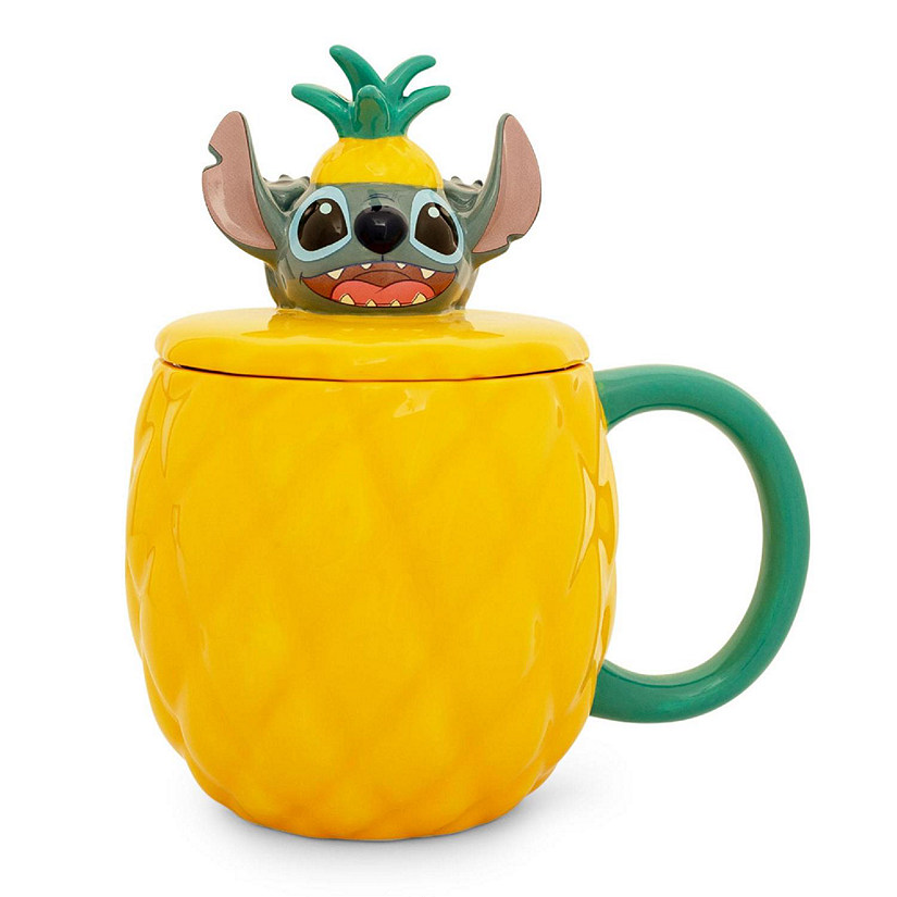 Disney Lilo & Stitch Pineapple 3D Sculpted Ceramic Mug With Lid  Holds 20 Ounce Image