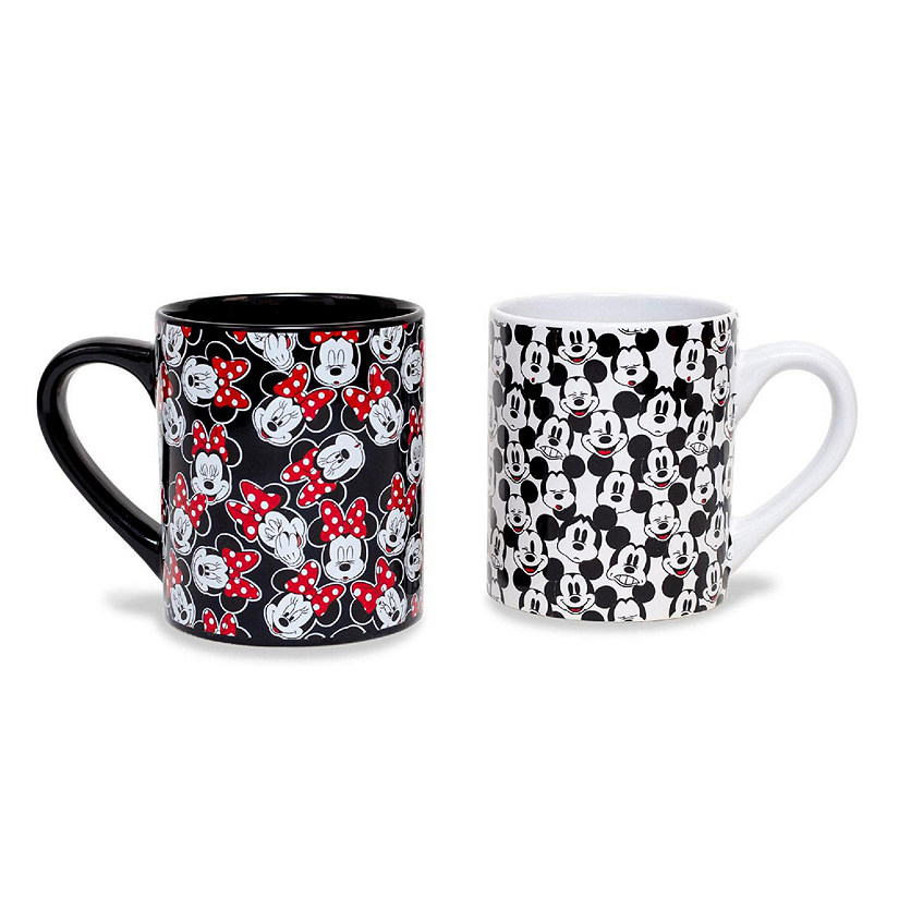 Disney Mickey and Minnie Classic Allover Faces Ceramic Mugs  Set of 2 Image