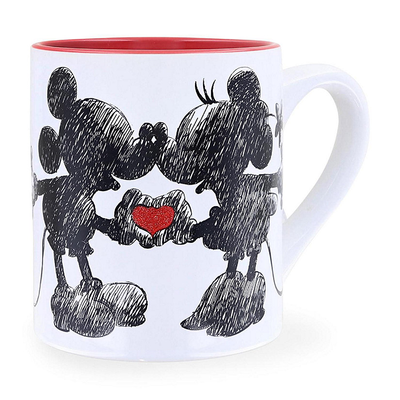 Disney Mickey and Minnie Sketchbook Glitter Ceramic Mug  Holds 14 Ounces Image