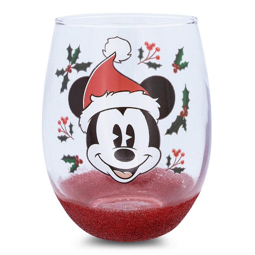 Disney Mickey Mouse Santa Hat Teardrop Stemless Wine Glass  Holds 20 Ounces Image