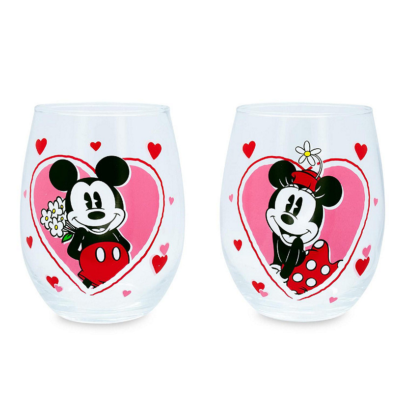 Disney Minnie and Mickey Mouse Hearts Stemless Wine Glasses  Set of 2 Image
