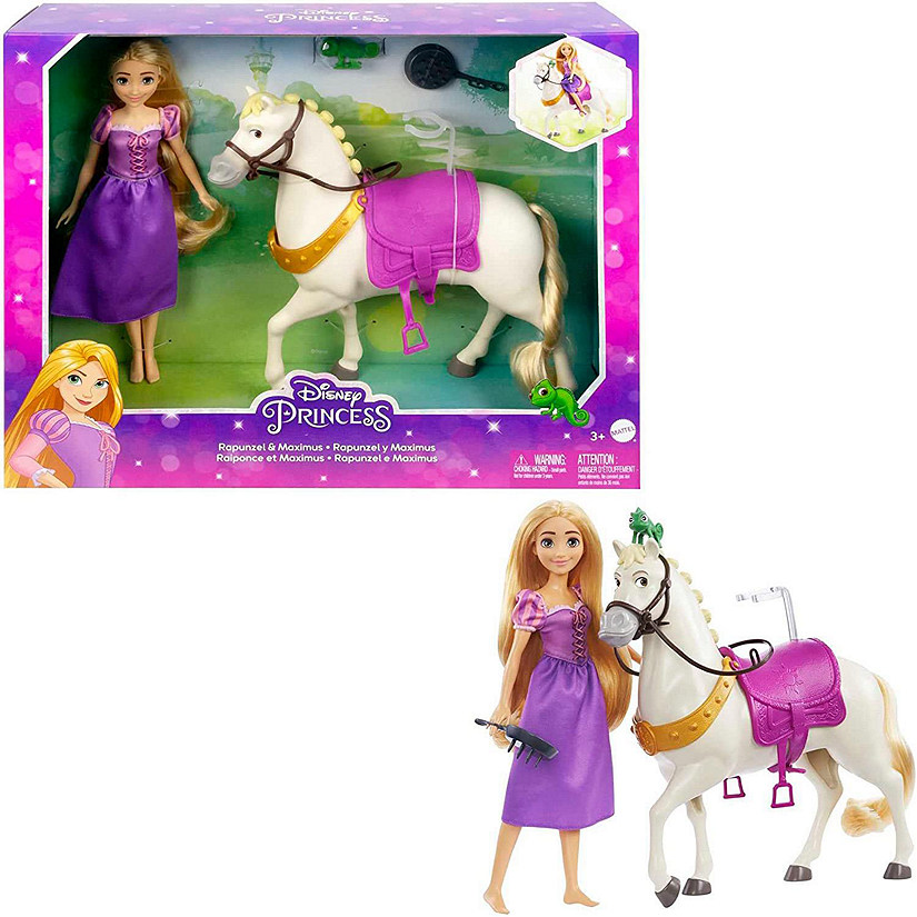 Disney Princess Rapunzel Doll with Maximus Horse, Pascal Figure, Brush and Riding Accessories Image