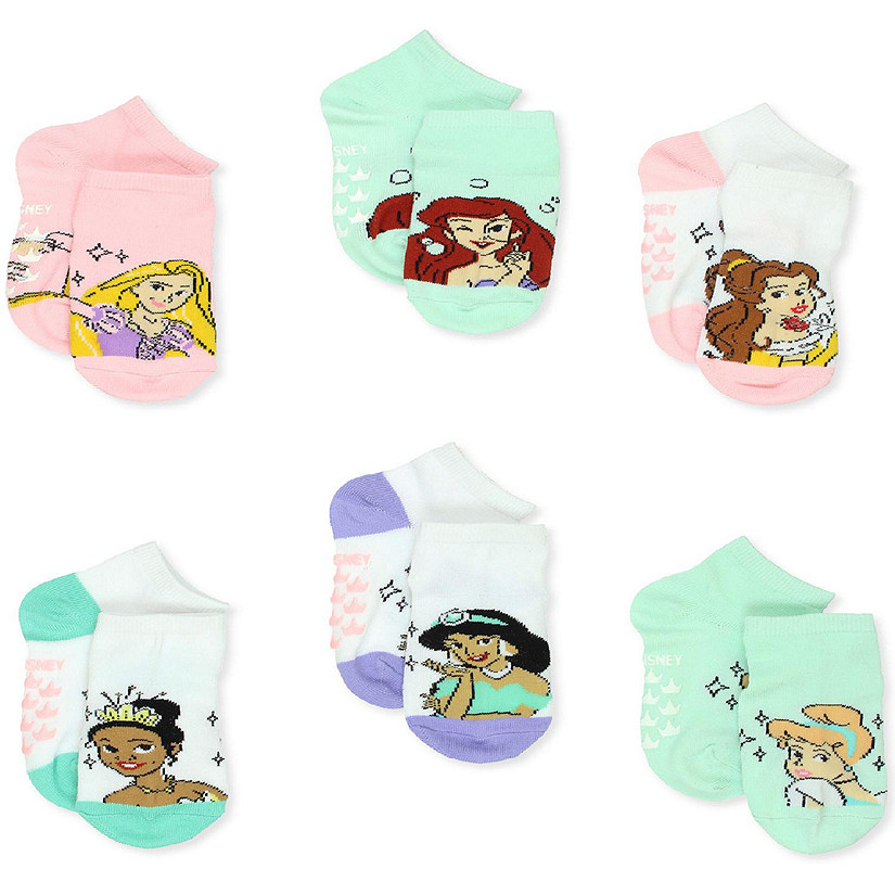 Disney Princess Toddler Girls 6 Pack Socks with Grippers (X-Small (2-4T), Aqua Blue) Image