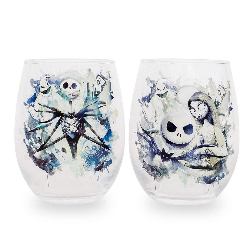 Disney The Nightmare Before Christmas Ink Blot Stemless Wine Glasses  Set of 2 Image