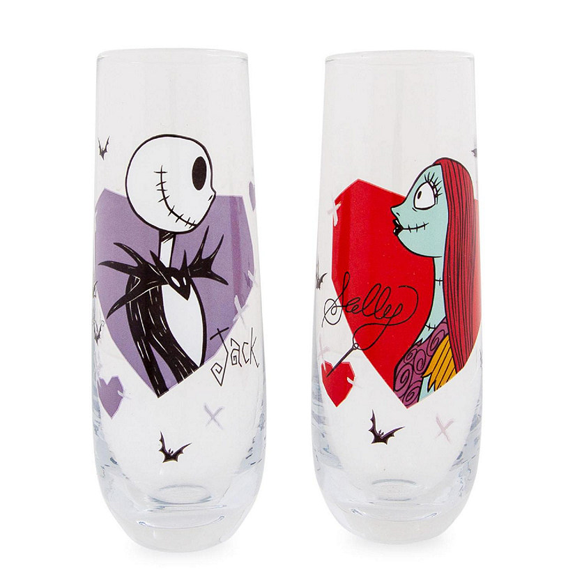 Disney The Nightmare Before Christmas Jack and Sally Fluted Glassware  Set of 2 Image