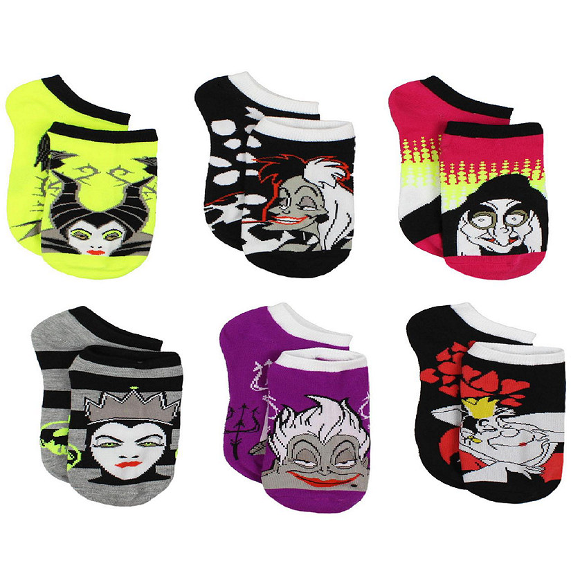 Disney Villains Teen Womens 6 pack Socks (Shoe: 4-10 (Sock: 9-11), Villains Black/Multi) Image