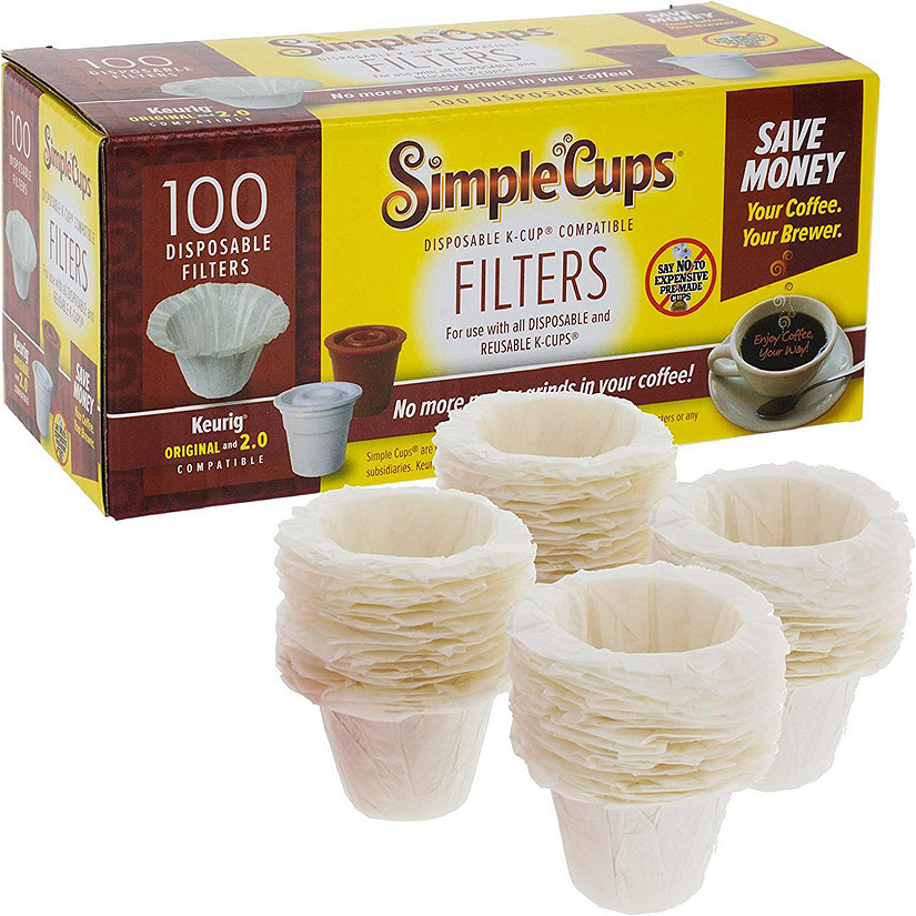 Disposable Paper Coffee Filters 100 count - Compatible with Keurig, K-Cup machines & other Single Serve Coffee Brewer Reusable K Cups - Use Your Own Coffee & Ma Image