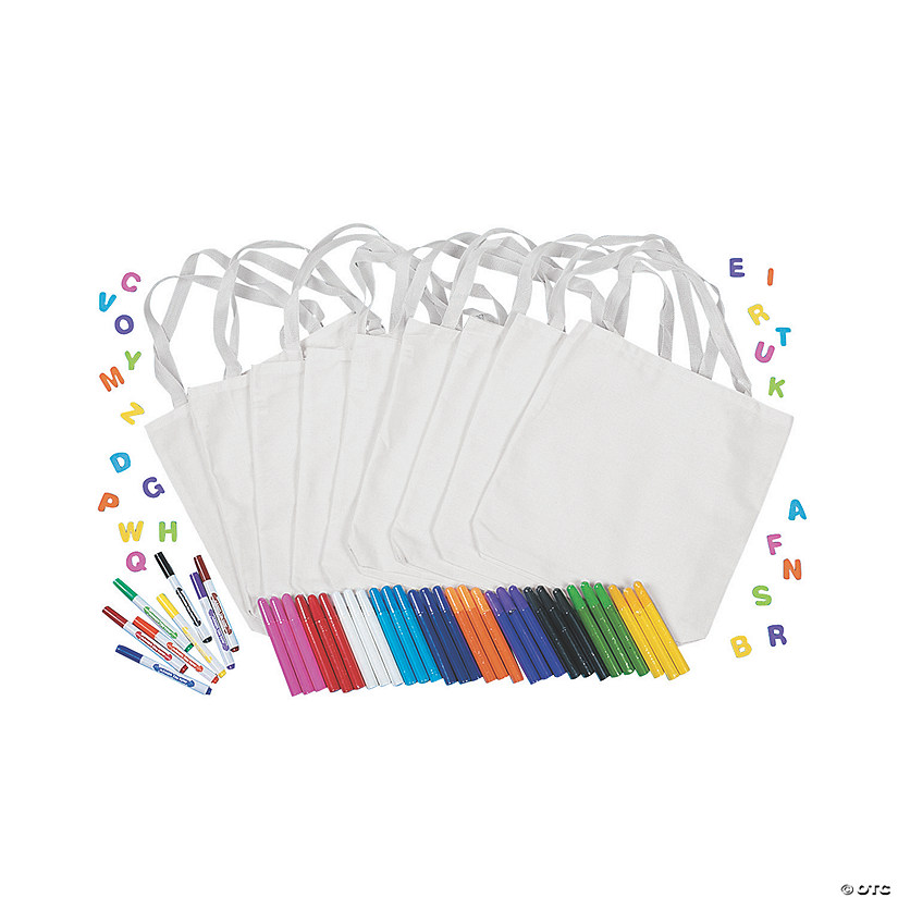DIY Mini White Canvas Tote Bag Kit - 12 Pc. Image
