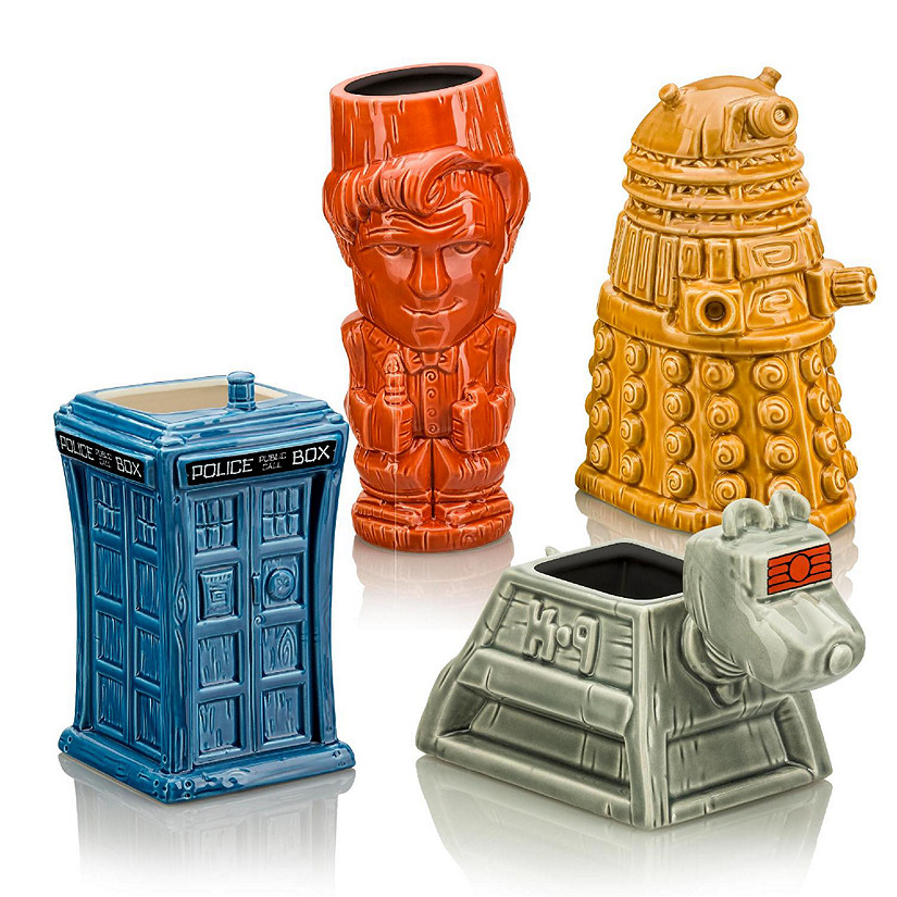 Doctor Who Geeki Tikis Set of 4  Eleventh Doctor, Tardis, Dalek, & K-9 Image