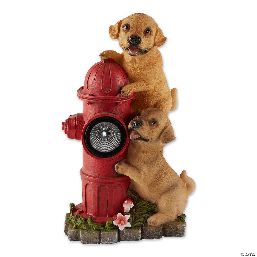 Dogs And Fire Hydrant Solar Statue 7.25X5X12" Image