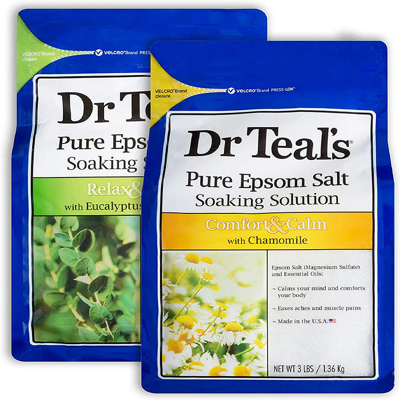 Dr Teal's Epsom Salt Bath Combo Pack (6 lbs Total), Relax & Relief with Eucalyptus & Spearmint, and Comfort & Calm with Chamomile Image