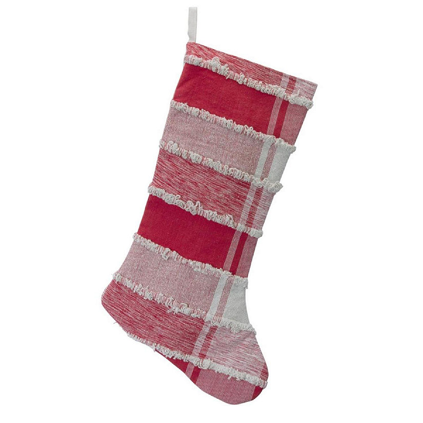DS 20 in. Cotton Plaid Stocking, Red & White - Set of 2 Image