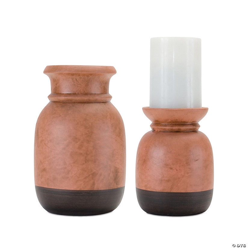 Dual-Tone Black Ceramic Candle Holder (Set Of 2) 6.25"H, 8.25"H Image