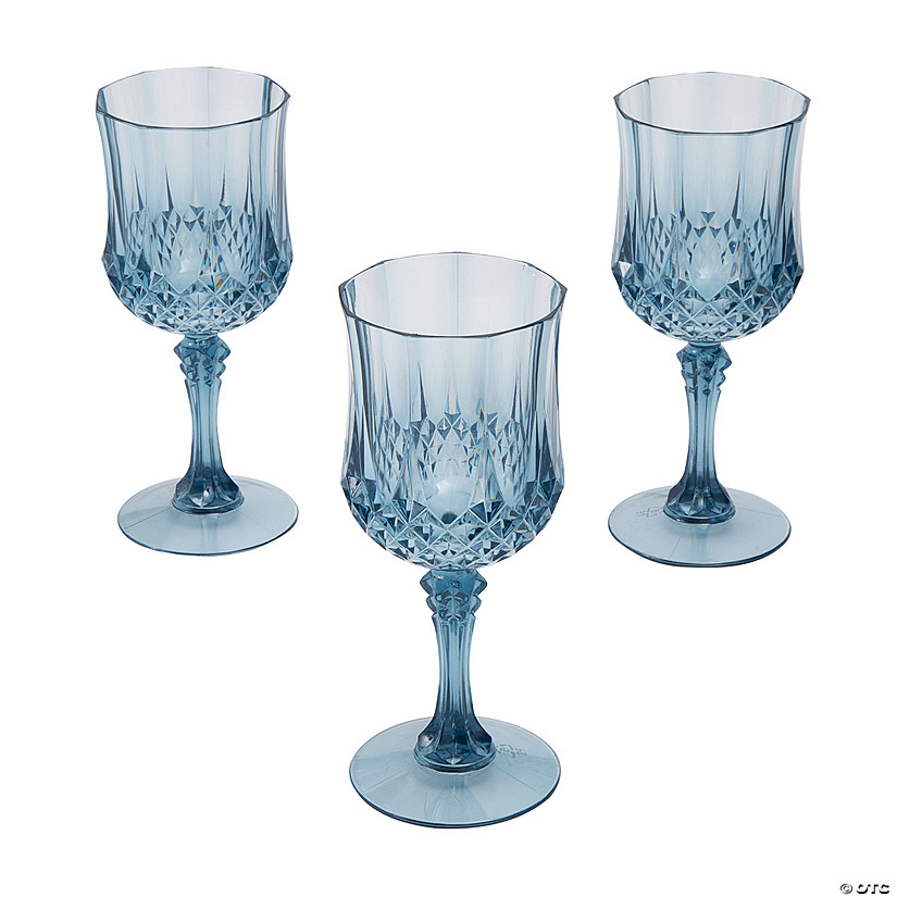 Dusty Blue Patterned BPA-Free Plastic Wine Glasses - 12 Ct. Image