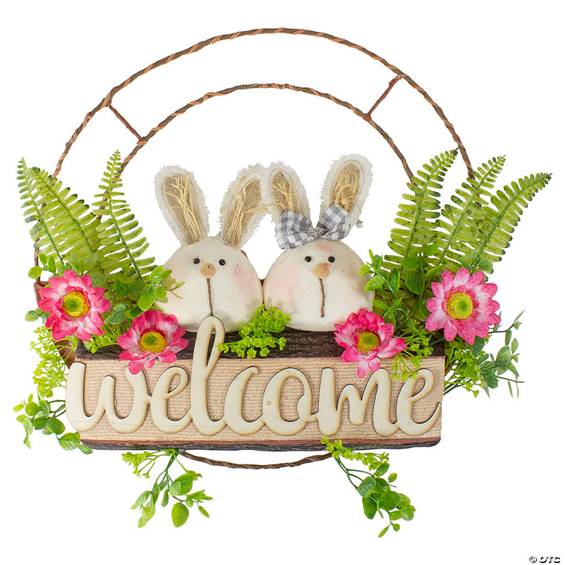 Easter Bunny Floral "Welcome" Wreath 19" Image