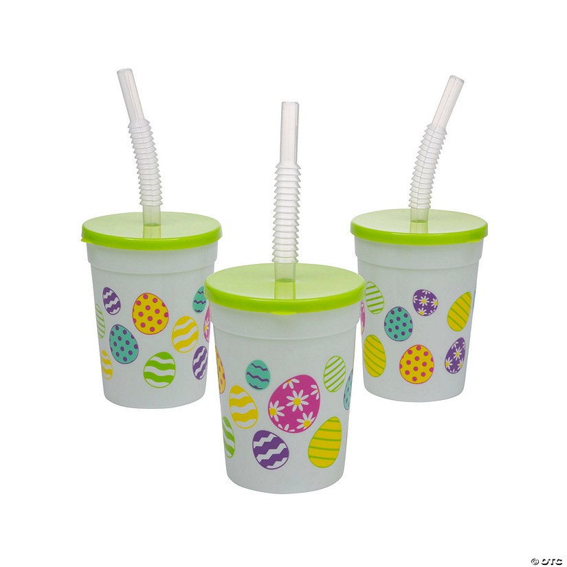 Easter Egg Reusable BPA-Free Plastic Cups with Lids & Straws - 12 Ct. Image
