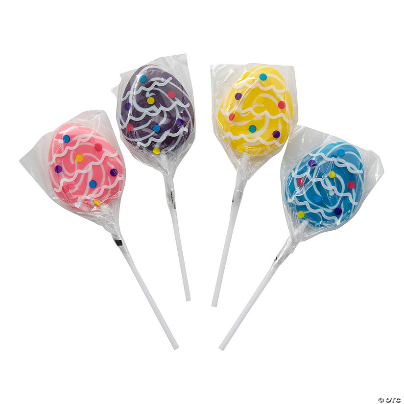 Easter Egg-Shaped Swirl Lollipop Easter Candy - 12 Pc. Image