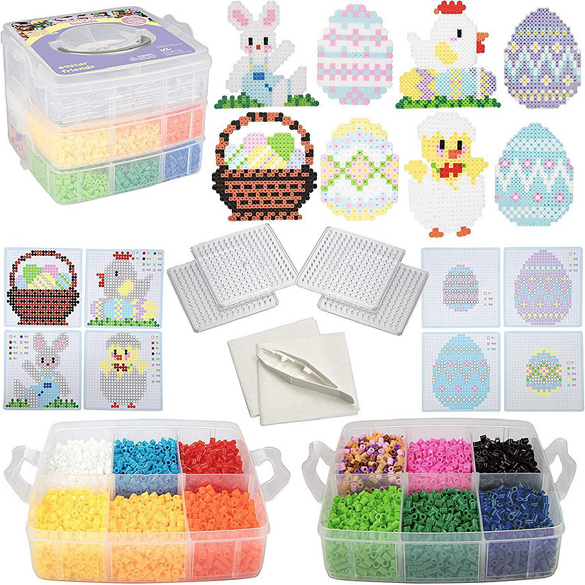 Easter Fuse Bead Kit, 8,000 Pieces (12 colors)- Makes 8 Easter Bunny & Egg Designs -Create DIY Easter Gifts & Decorations -Works w Perler Beads, Art Craft Proje Image