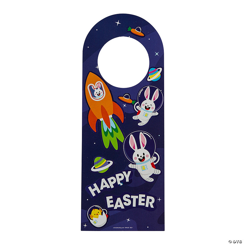 Easter Space Bunny Doorknob Hanger Sticker Scenes &#8211; 12 Pc. Image