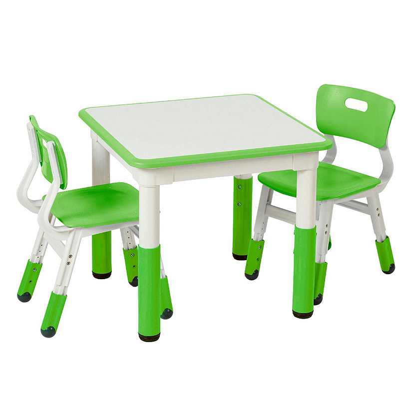 ECR4Kids Dry-Erase Square Activity Table with 2 Chairs, Adjustable, Kids Furniture, Grassy Green, 3-Piece Image