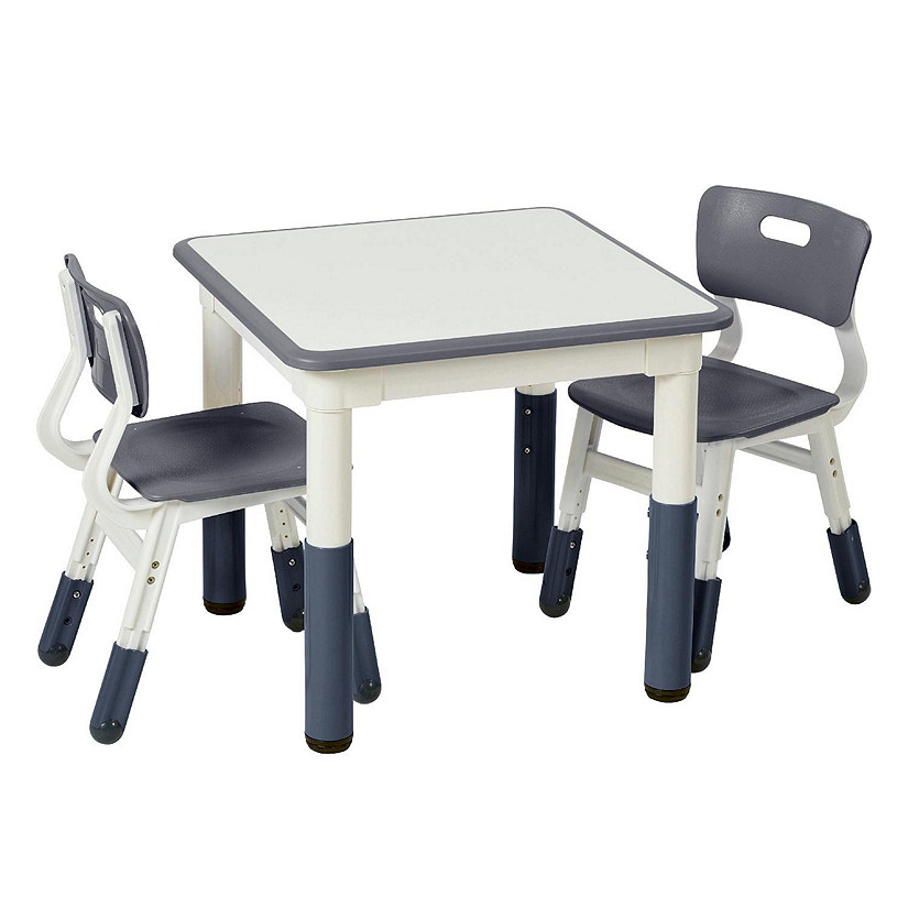 ECR4Kids Dry-Erase Square Activity Table with 2 Chairs, Adjustable, Kids Furniture, Grey, 3-Piece Image