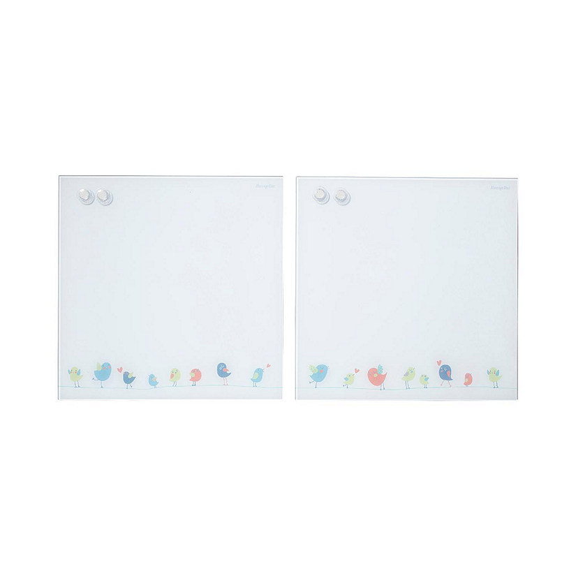 ECR4Kids MessageStor Magnetic Dry-Erase Glass Board with Magnets, 17.5in x 17.5in, Wall-Mounted Whiteboard, Birds, 2-Pack Image